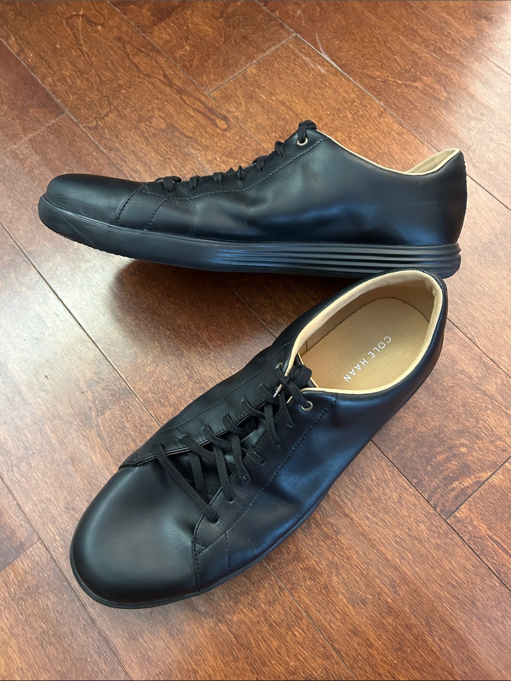 Cole Haan Black Leather Low-Top Lace-Up Sneakers, Size 13